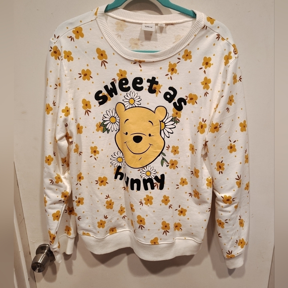 Disney Winnie The Pooh "Sweet As Hunny" Floral Graphic Sweatshirt Sz M Casual